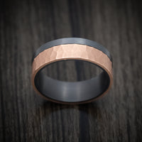 Darkened Tantalum and Hammered 14K Rose Gold Inlay Men's Ring