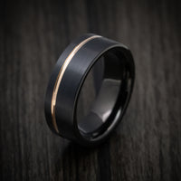 Black Tungsten Men's Ring with Golden Inlay