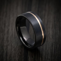 Black Tungsten Men's Ring with Golden Inlay