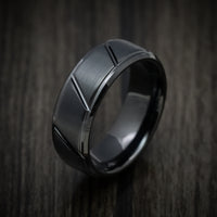 Black Tungsten Men's Ring with Geometric Pattern