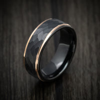 Black Tungsten Men's Ring with Golden Edges