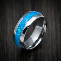 Tungsten Men's Ring with Opal Inlay