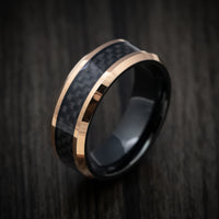 Golden and Black Tungsten Men's Ring with Carbon Fiber Inlay