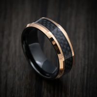 Golden and Black Tungsten Men's Ring with Carbon Fiber Inlay