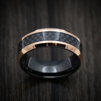 Golden and Black Tungsten Men's Ring with Carbon Fiber Inlay