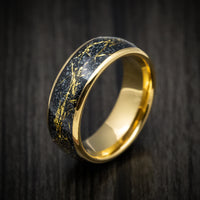 Golden Tungsten Men's Ring with Black and Gold Galaxy Inlay