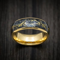 Golden Tungsten Men's Ring with Black and Gold Galaxy Inlay