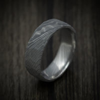 Damascus Steel Men's Ring with Hammer Rock Finish Custom Made