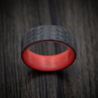 Carbon Fiber Men's Ring with Red Glow Sleeve