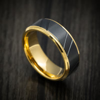 Golden Tungsten Men's Ring with Black Tungsten Inlay