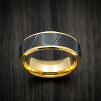 Golden Tungsten Men's Ring with Black Tungsten Inlay