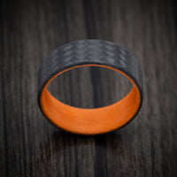 Carbon Fiber Men's Ring with Orange Glow Sleeve