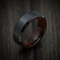 Black Tungsten Men's Ring with Sapele Wood Sleeve