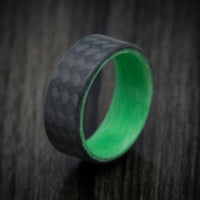 Carbon Fiber Men's Ring with Green Glow Sleeve