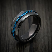 Black Tungsten Men's Ring with Anodized Blue Rope Inlay