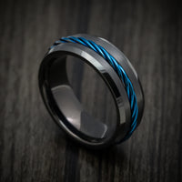 Black Tungsten Men's Ring with Anodized Blue Rope Inlay