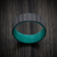 Carbon Fiber Men's Ring with Teal Glow Sleeve