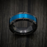 Black Tungsten Men's Ring with Anodized Blue Inlay
