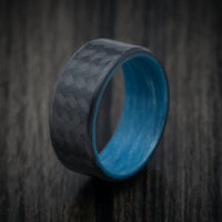 Carbon Fiber Men's Ring with Blue Glow Sleeve