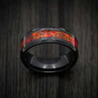 Black Tungsten Men's Ring with Red Fire Opal Inlay