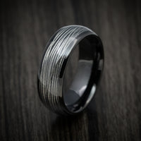 Black Tungsten Men's Ring with Silver Wire Inlay