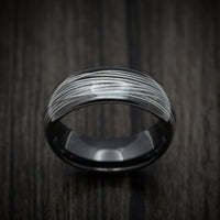 Black Tungsten Men's Ring with Silver Wire Inlay