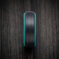 Carbon Fiber Men's Ring with Teal Glow Sleeve