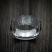 Black Tungsten Men's Ring with Tire Tread Pattern
