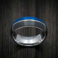 Black Tungsten Men's Ring with Anodized Blue Accent