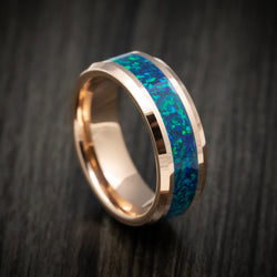 Rose Gold Tungsten Men's Ring with Opal Inlay