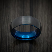 Black Tungsten Men's Ring with Anodized Blue Sleeve