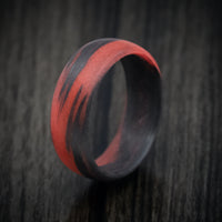 Carbon Fiber Men's Ring with Red Glow Marbled Design