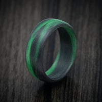 Carbon Fiber Men's Ring with Green Glow Marbled Design