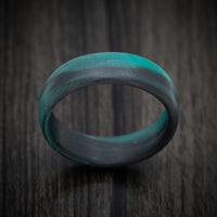 Carbon Fiber Men's Ring with Teal Glow Marbled Design