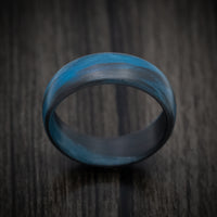 Carbon Fiber Men's Ring with Blue Glow Marbled Design