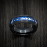 Black Tungsten Men's Ring with Blue Anodized Arrow Inlay
