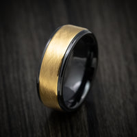 Black Tungsten Men's Ring with Golden Inlay