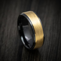 Black Tungsten Men's Ring with Golden Inlay