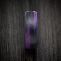 Carbon Fiber Men's Ring with Purple Glow Marbled Design