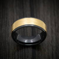 Black Tungsten Men's Ring with Golden Inlay