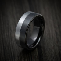 Black Tungsten Men's Ring with Grey Tungsten Accent
