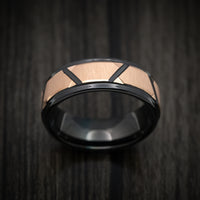 Black Tungsten Men's Ring with Golden Geometric Pattern