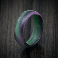 Carbon Fiber Men's Ring with Purple and Green Glow Marbled Design