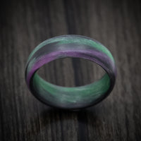 Carbon Fiber Men's Ring with Purple and Green Glow Marbled Design