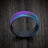 Carbon Fiber Men's Ring with Purple and Blue Glow Marbled Design