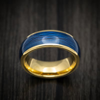 Golden Tungsten Men's Ring with Blue Wire Inlay
