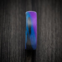 Carbon Fiber Men's Ring with Purple and Blue Glow Marbled Design