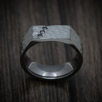 Black Titanium or Black Zirconium Custom Men's Signet Ring with Black Diamonds and a Hammer Finish