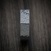 Black Titanium or Black Zirconium Custom Men's Signet Ring with Black Diamonds and a Hammer Finish