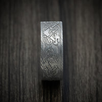 Damascus Steel Celtic Dragon Men's Ring with Wood Sleeve